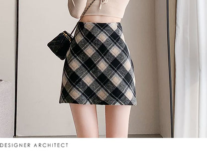 Plaid Pleated Mini Skirt with High Waist