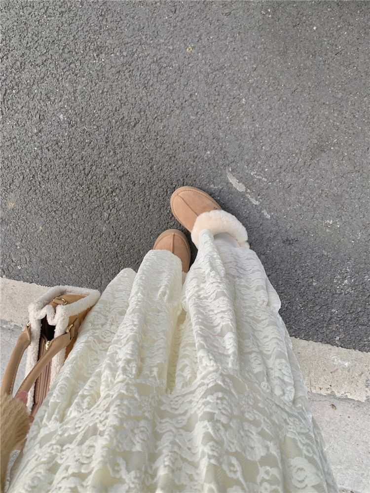Lace Maxi A-Line Skirt with High Rise