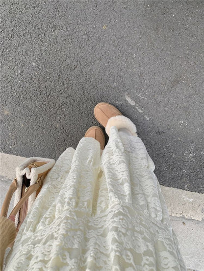 Lace Maxi A-Line Skirt with High Rise