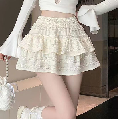 Balletcore Tiered Mini A-Line Skirt with Plain High Waist