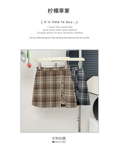 High-Waist Plaid Mini Skirt