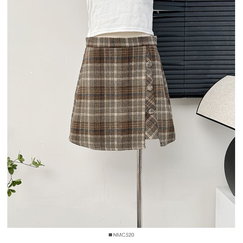 High-Waist Plaid Mini Skirt