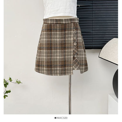 High-Waist Plaid Mini Skirt