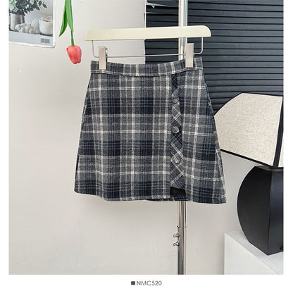 High-Waist Plaid Mini Skirt