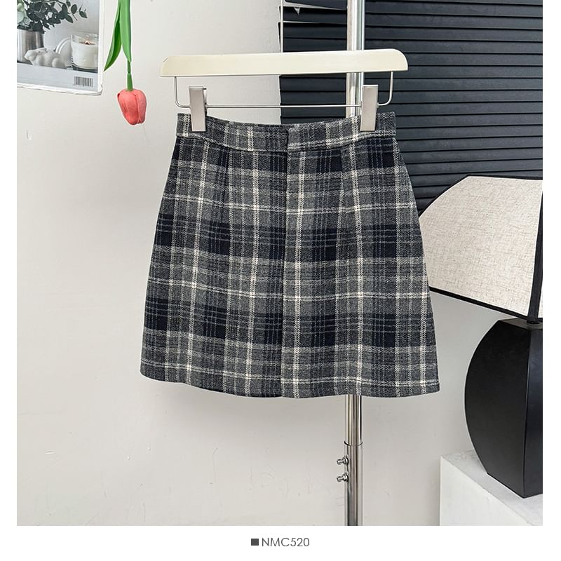 High-Waist Plaid Mini Skirt