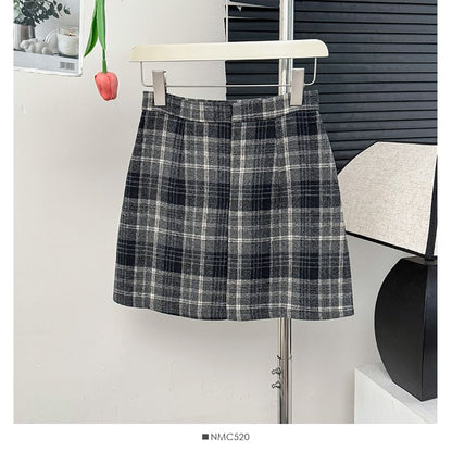 High-Waist Plaid Mini Skirt