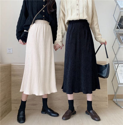 Lettuce Edge Midi A-Line Skirt with High Rise