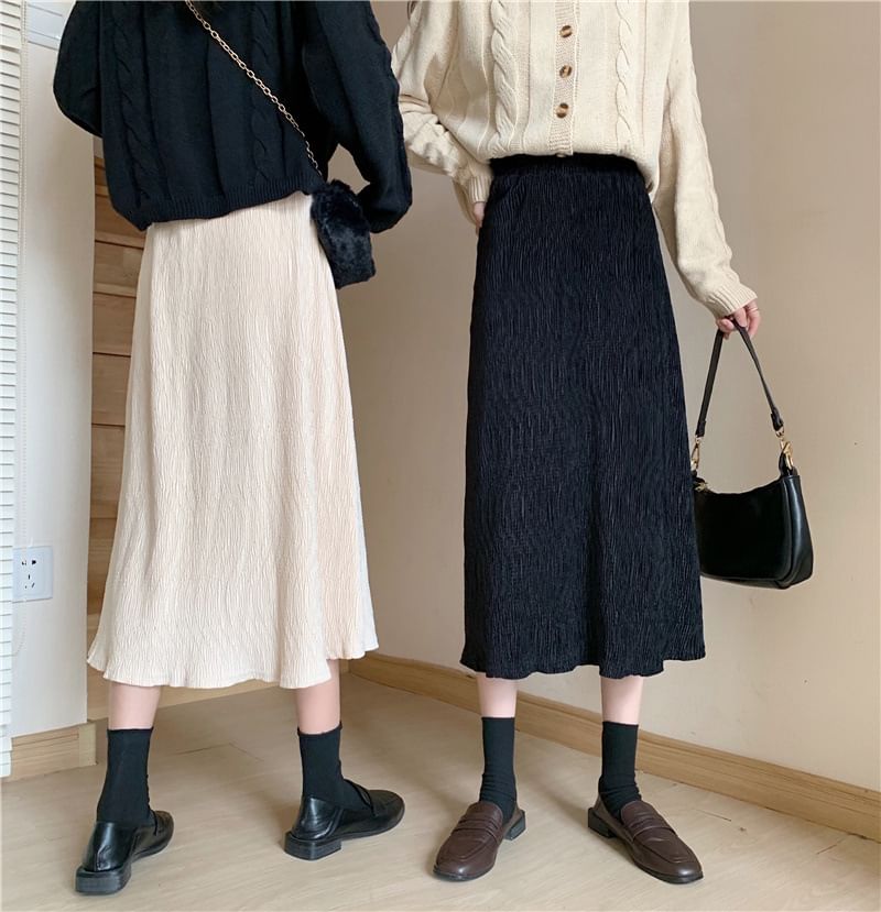 Lettuce Edge Midi A-Line Skirt with High Rise