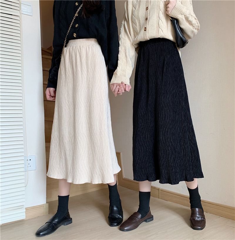 Lettuce Edge Midi A-Line Skirt with High Rise