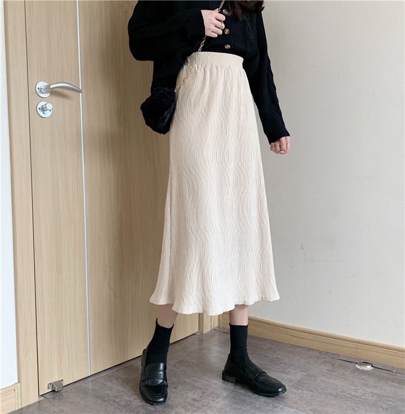 Lettuce Edge Midi A-Line Skirt with High Rise