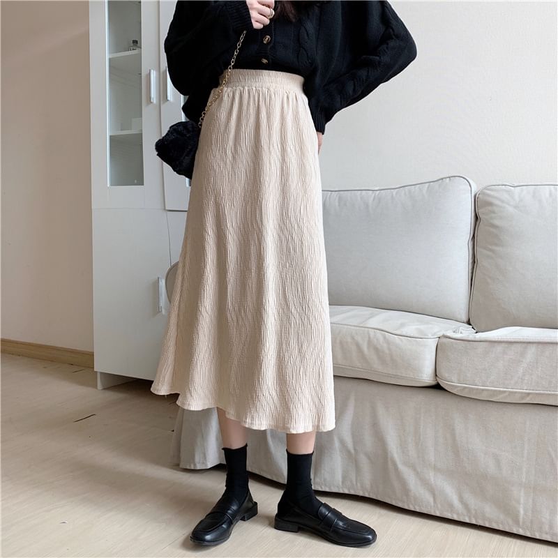 Lettuce Edge Midi A-Line Skirt with High Rise