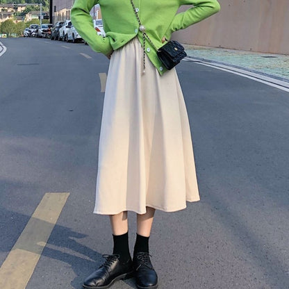 Plain Midi A-Line Skirt with High Rise