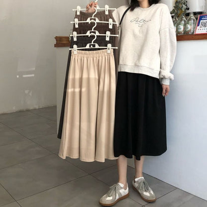 Plain Midi A-Line Skirt with High Rise