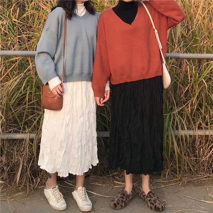 Ruching Maxi A-Line Skirt with High Waist