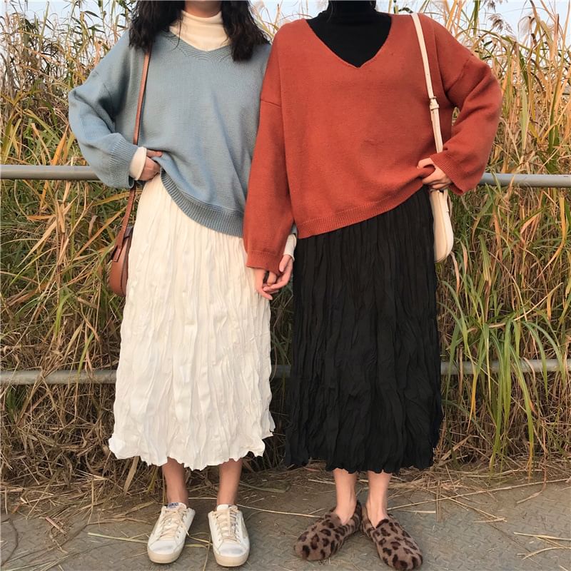 Ruching Maxi A-Line Skirt with High Waist