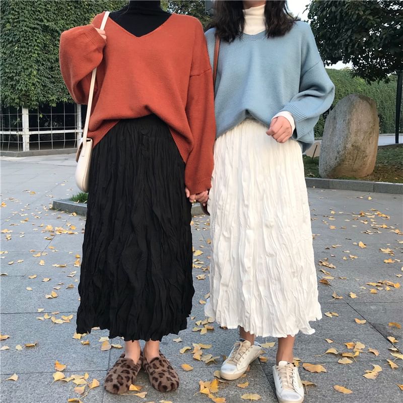 Ruching Maxi A-Line Skirt with High Waist