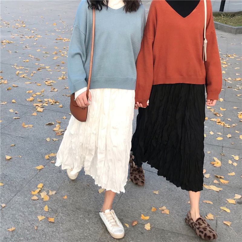 Ruching Maxi A-Line Skirt with High Waist