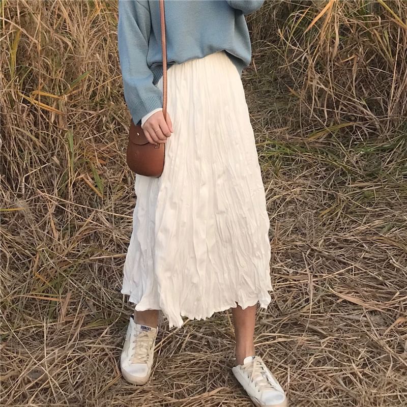 Ruching Maxi A-Line Skirt with High Waist