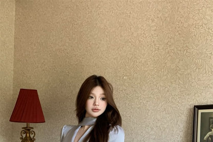 Long-Sleeve Blouse & High Waist Mini A-Line Skirt Set
