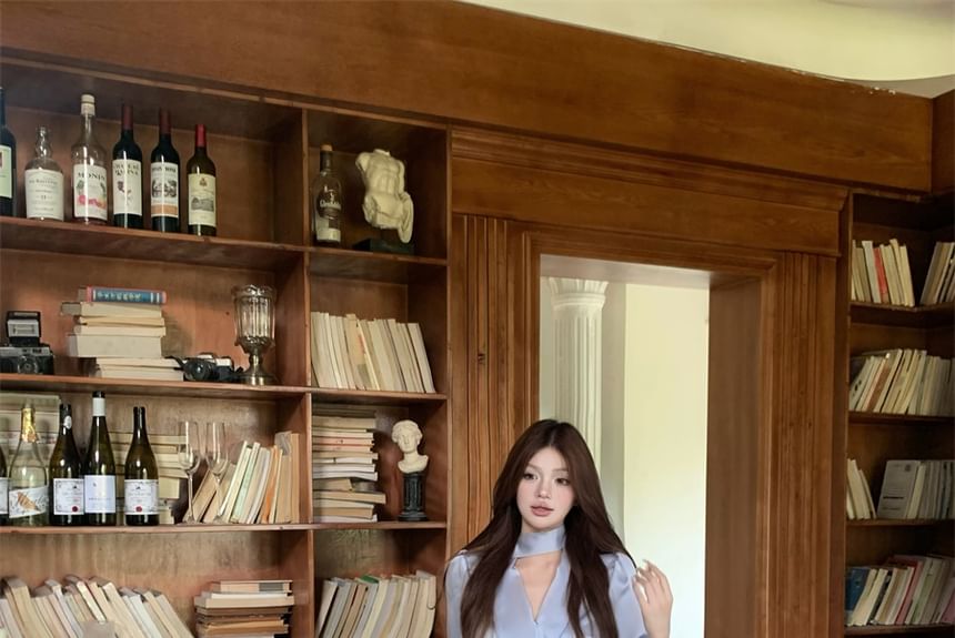 Long-Sleeve Blouse & High Waist Mini A-Line Skirt Set