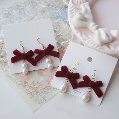 Pearl Bow Hook Clip-On Faux / Earring Drop