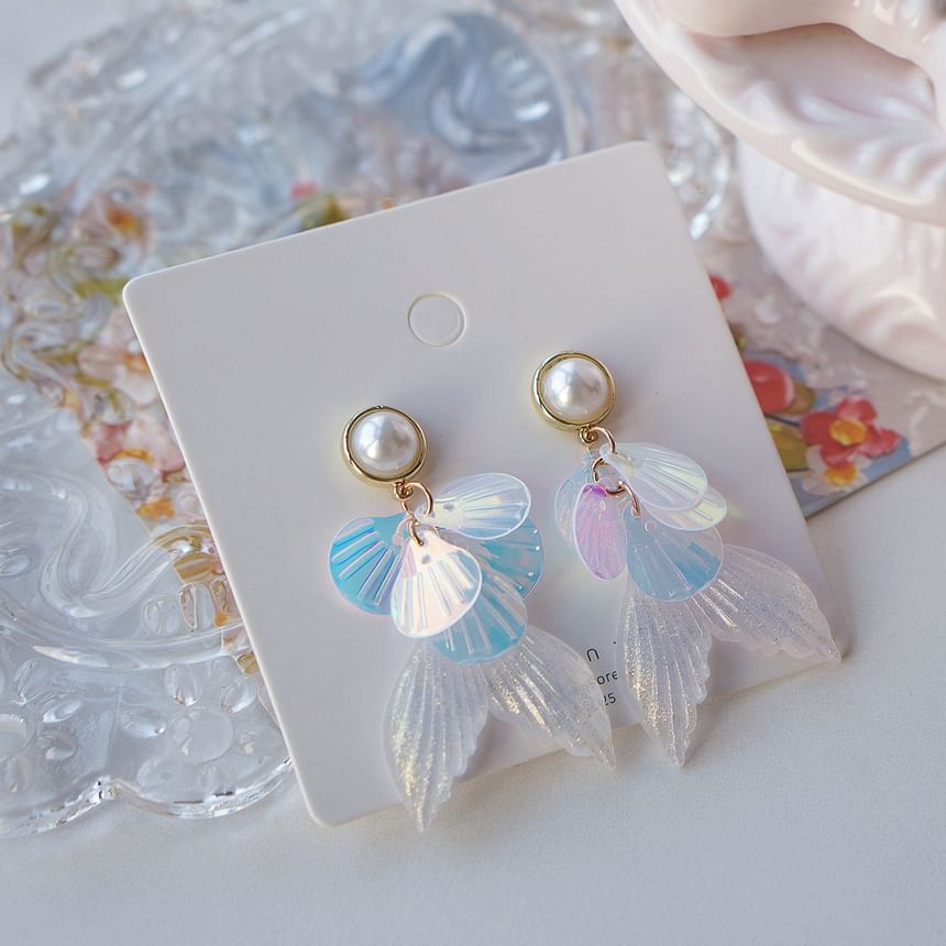 Faux Tail Drop Mermaid / Pearl Earring Clip-On