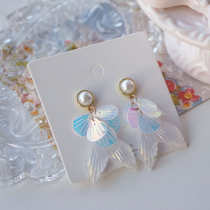 Faux Tail Drop Mermaid / Pearl Earring Clip-On