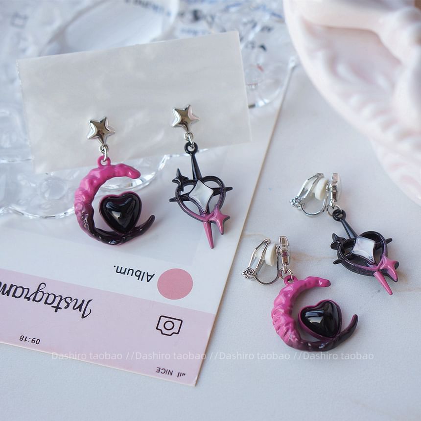 Clip-On Drop Moon Asymmetrical Earring / Star