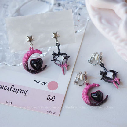 Clip-On Drop Moon Asymmetrical Earring / Star