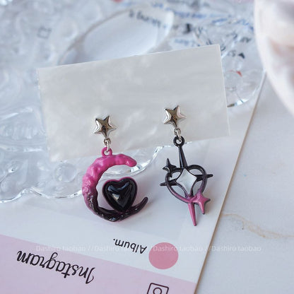 Clip-On Drop Moon Asymmetrical Earring / Star