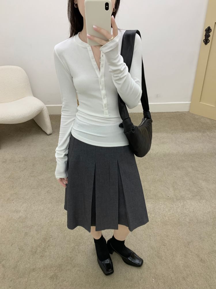 Pleated A-Line Skirt with High Rise