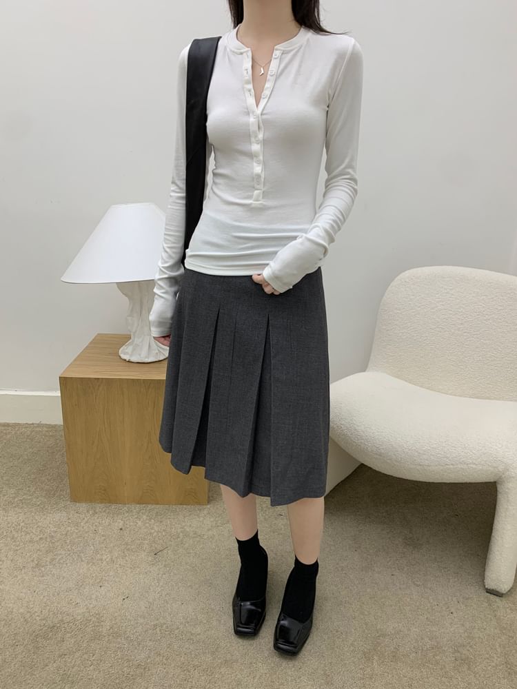 Pleated A-Line Skirt with High Rise