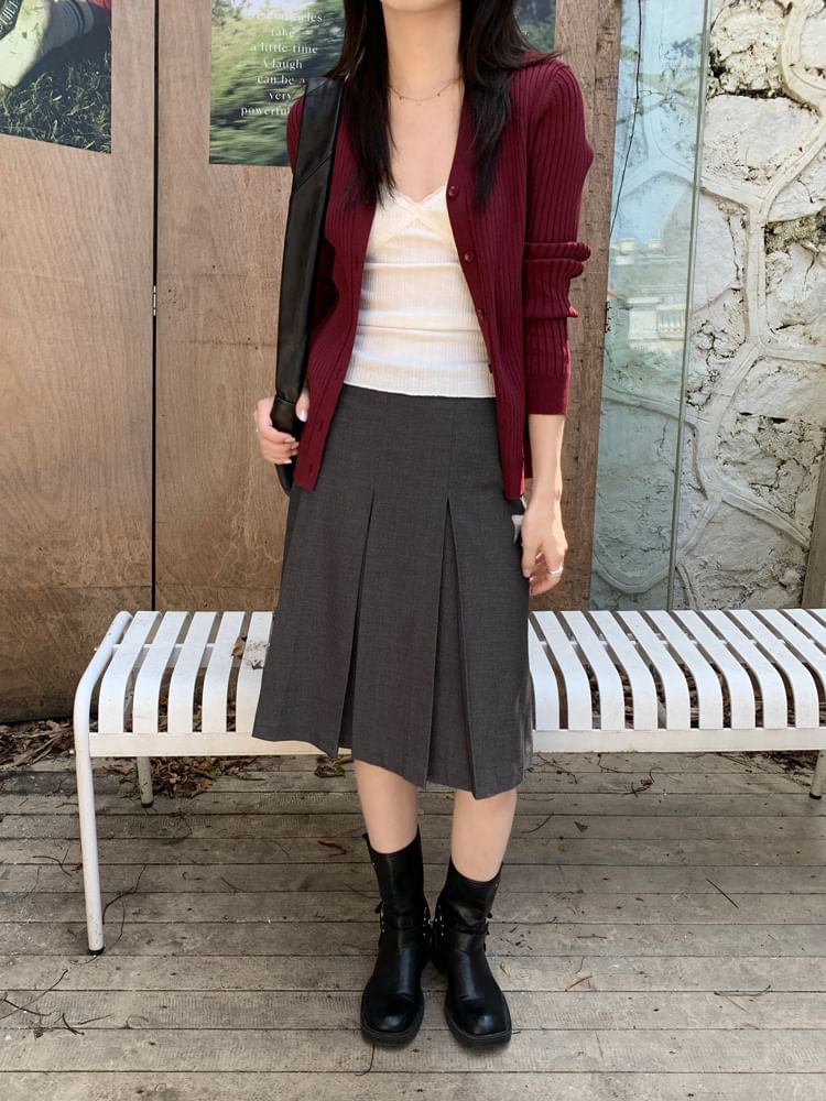Pleated A-Line Skirt with High Rise
