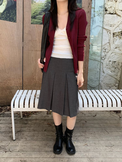 Pleated A-Line Skirt with High Rise
