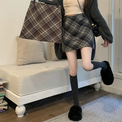 High Rise Plaid Mini A-Line Skirt