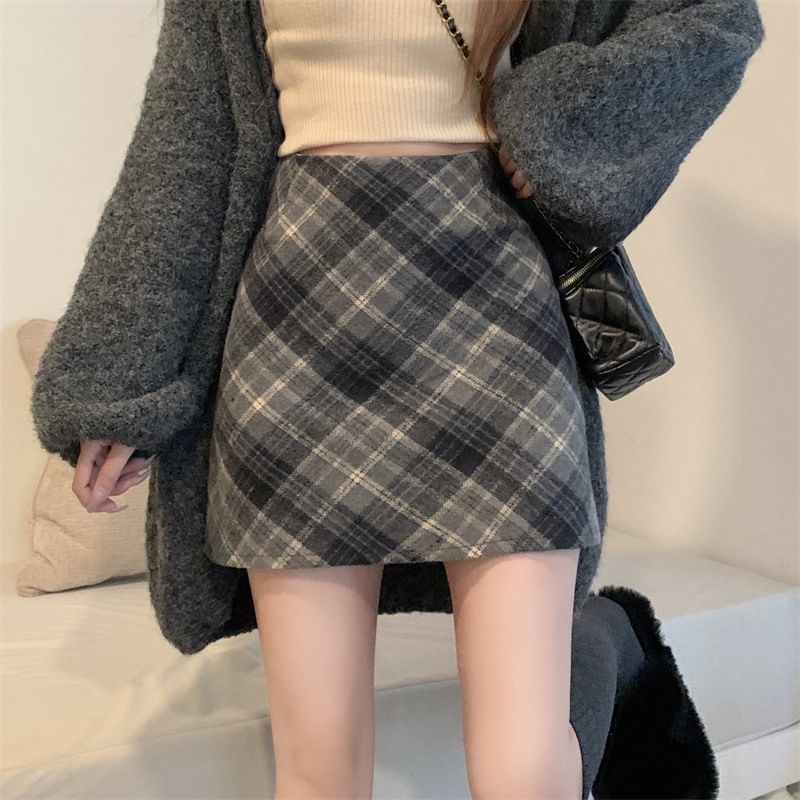 High Rise Plaid Mini A-Line Skirt