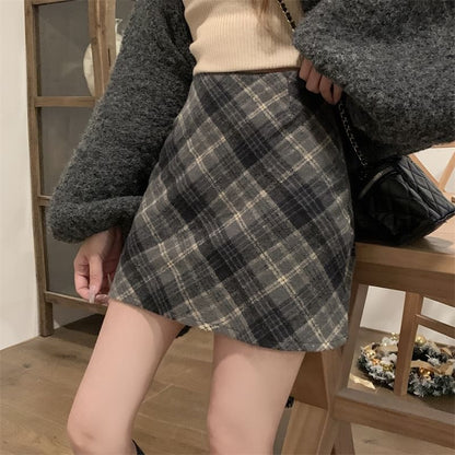 High Rise Plaid Mini A-Line Skirt
