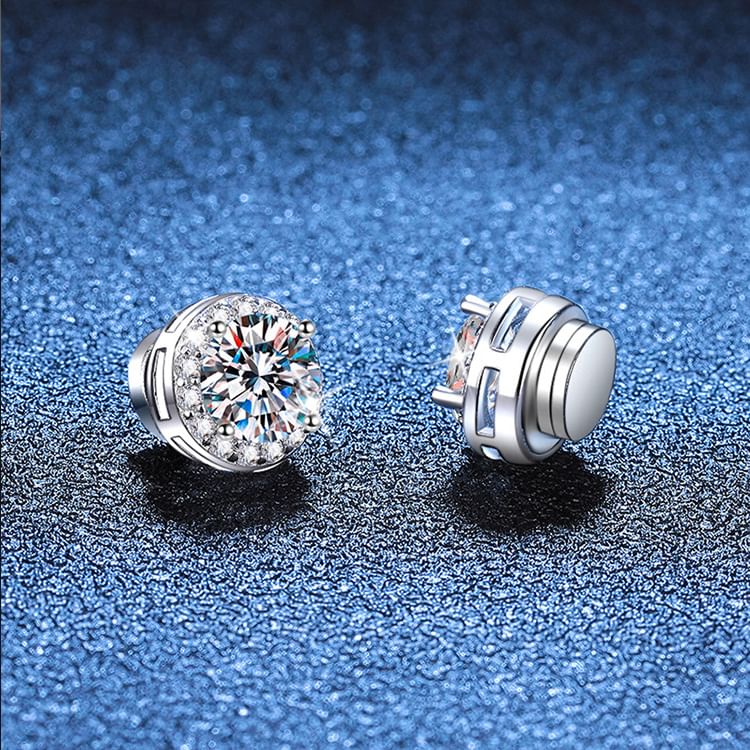 Moissanite Rhinestone Magnetic Earrings - Sterling Silver