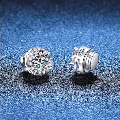 Moissanite Rhinestone Magnetic Earrings - Sterling Silver