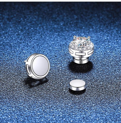 Moissanite Rhinestone Magnetic Earrings - Sterling Silver
