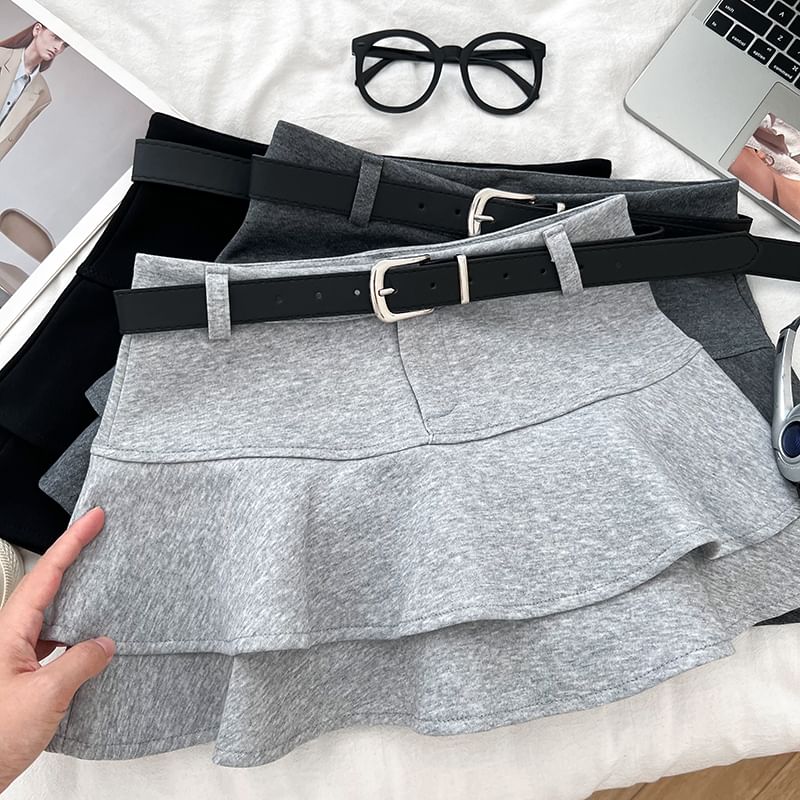 Ruffle Belted Mini A-Line Skirt with High Waist