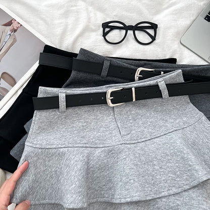Ruffle Belted Mini A-Line Skirt with High Waist