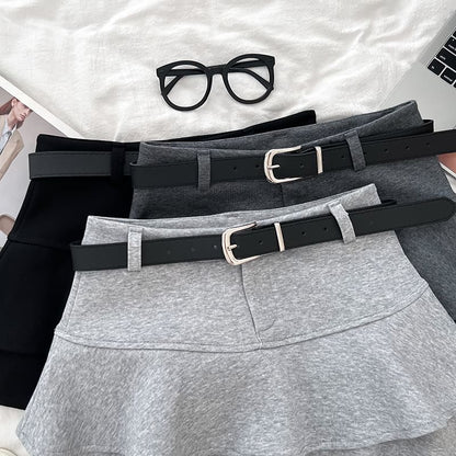 Ruffle Belted Mini A-Line Skirt with High Waist
