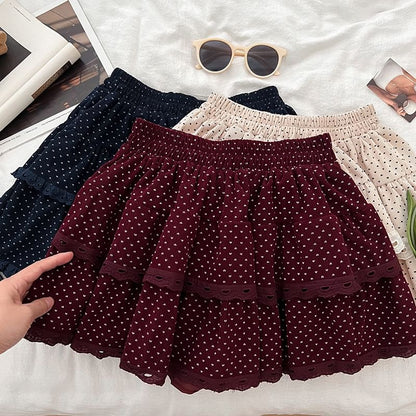 Polka Dot Ruffle Trim Mini A-Line Skirt with High Rise