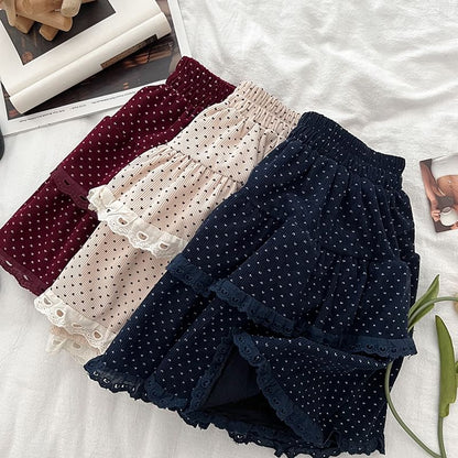 Polka Dot Ruffle Trim Mini A-Line Skirt with High Rise