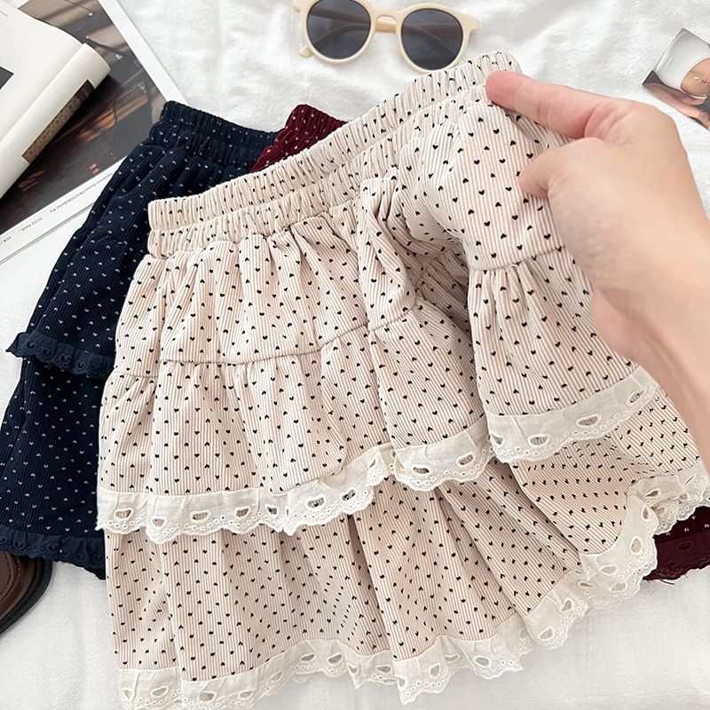 Polka Dot Ruffle Trim Mini A-Line Skirt with High Rise