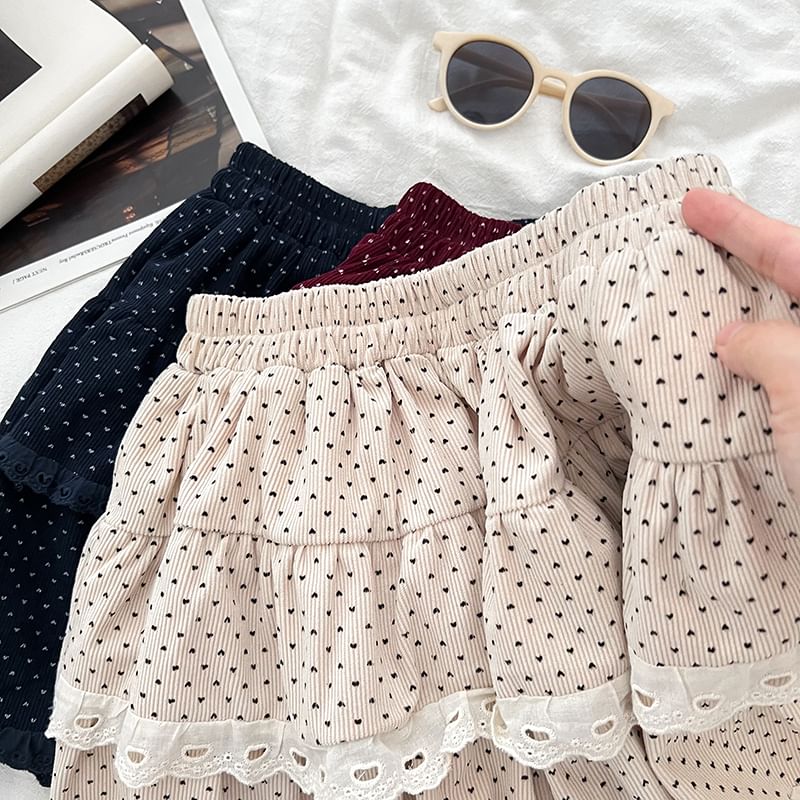 Polka Dot Ruffle Trim Mini A-Line Skirt with High Rise