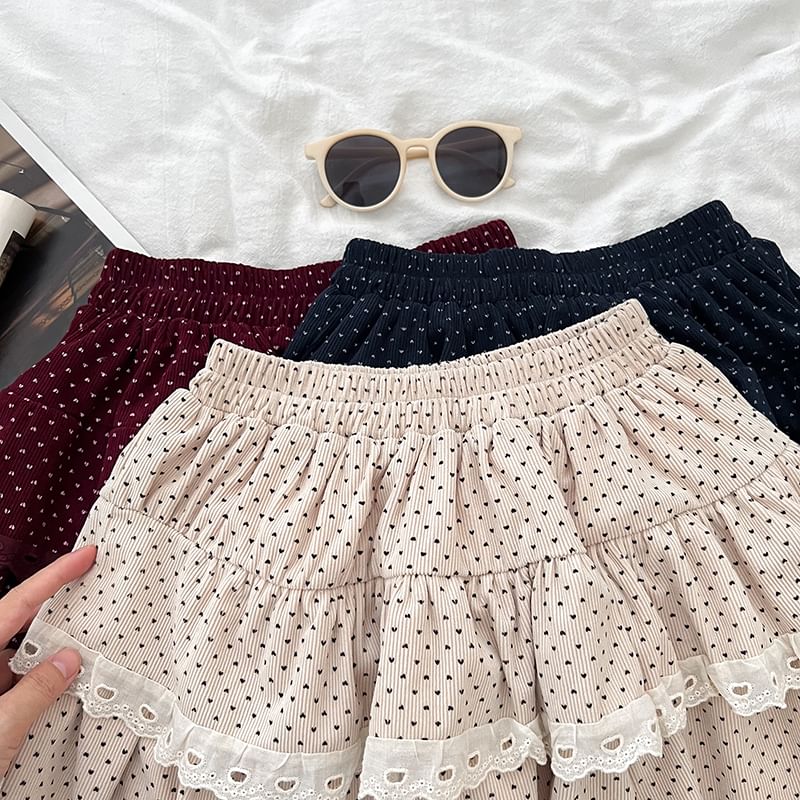 Polka Dot Ruffle Trim Mini A-Line Skirt with High Rise