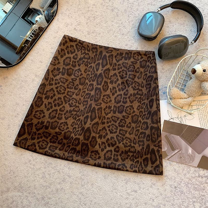 Leopard Print Mini A-Line Skirt with High Waist