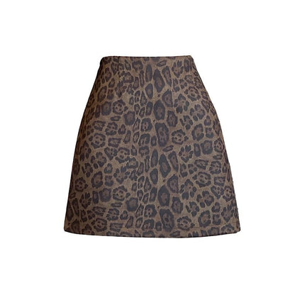 Leopard Print Mini A-Line Skirt with High Waist